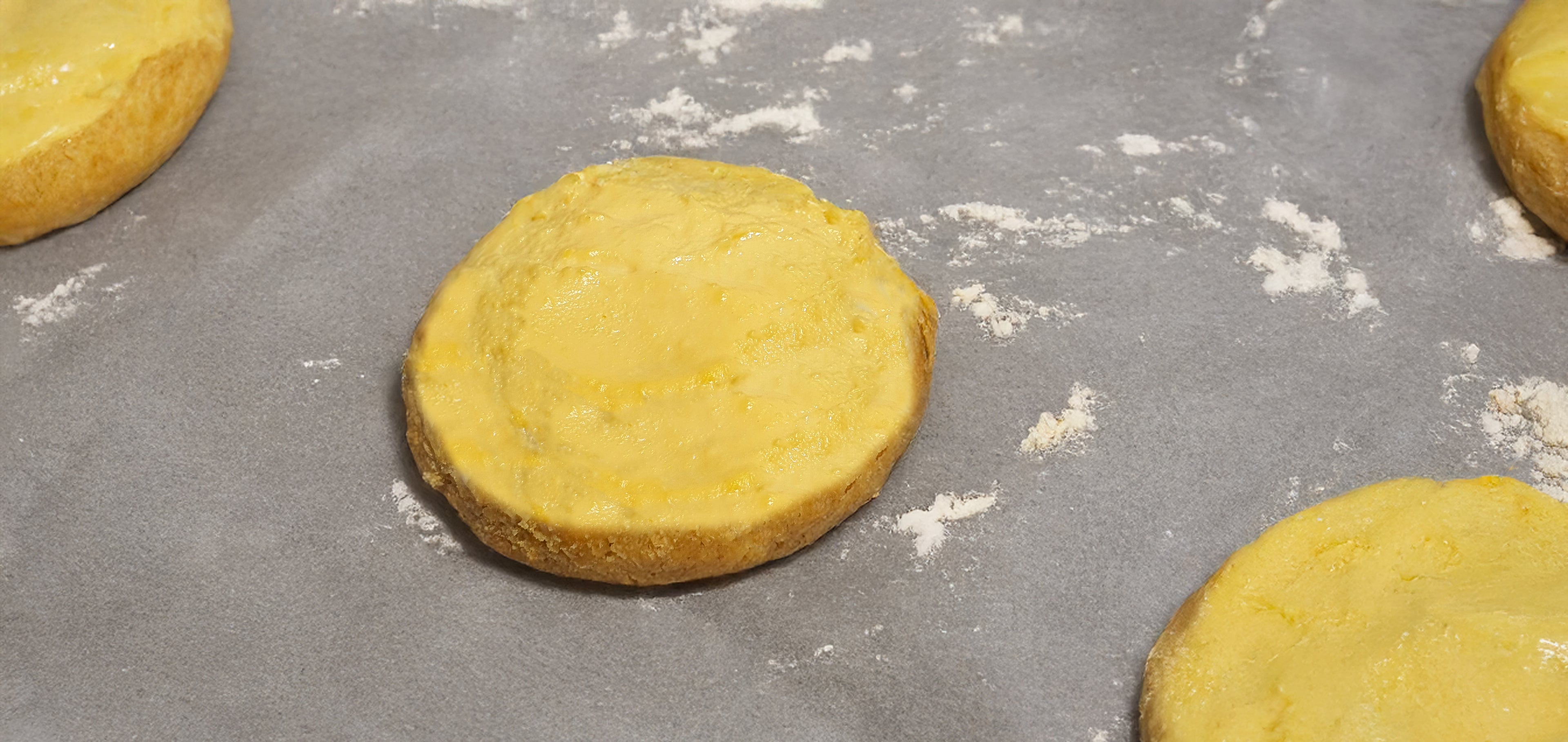 Custard Milk tart Cookie on a flour surface